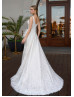 V Neck Ivory Lace Feather Luxury Wedding Dress